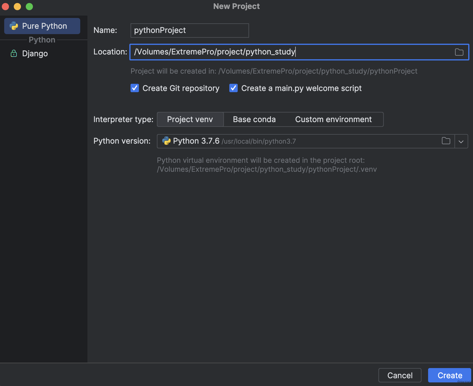 Pycharm 新建项目